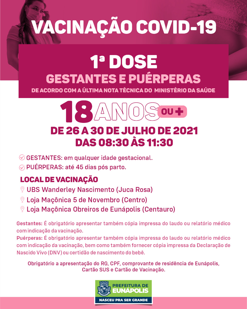 Eunápolis: Cronograma de vacinação contra à Covid-19: 26 a 30 de Julho/2021 6