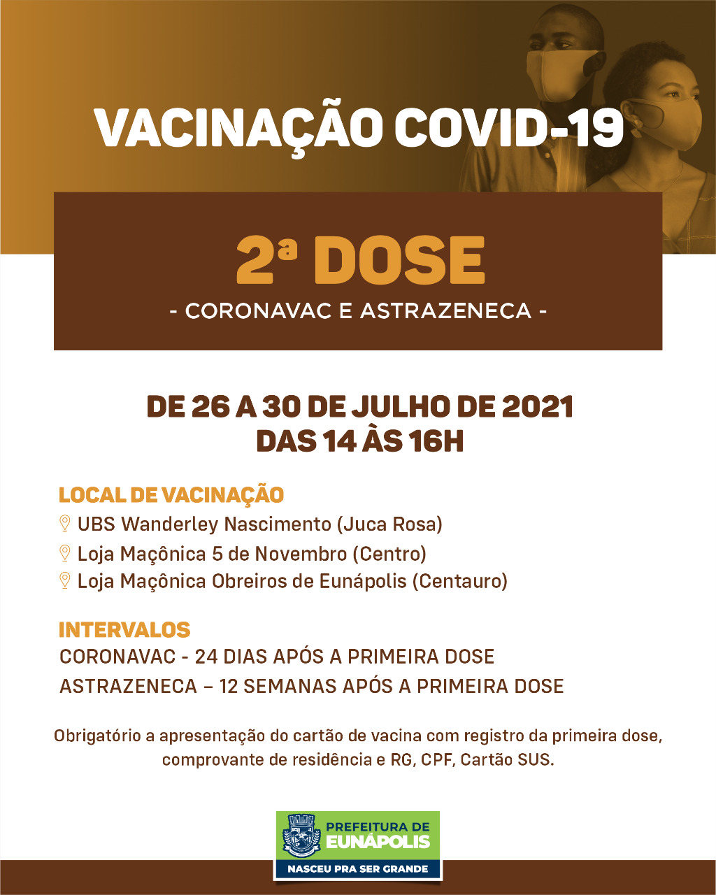 Eunápolis: Cronograma de vacinação contra à Covid-19: 26 a 30 de Julho/2021 8