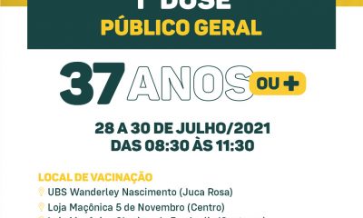 VACINA COVID-19 1ª DOSE PARA O PÚBLICO A PARTIR DE 37 ANOS 35