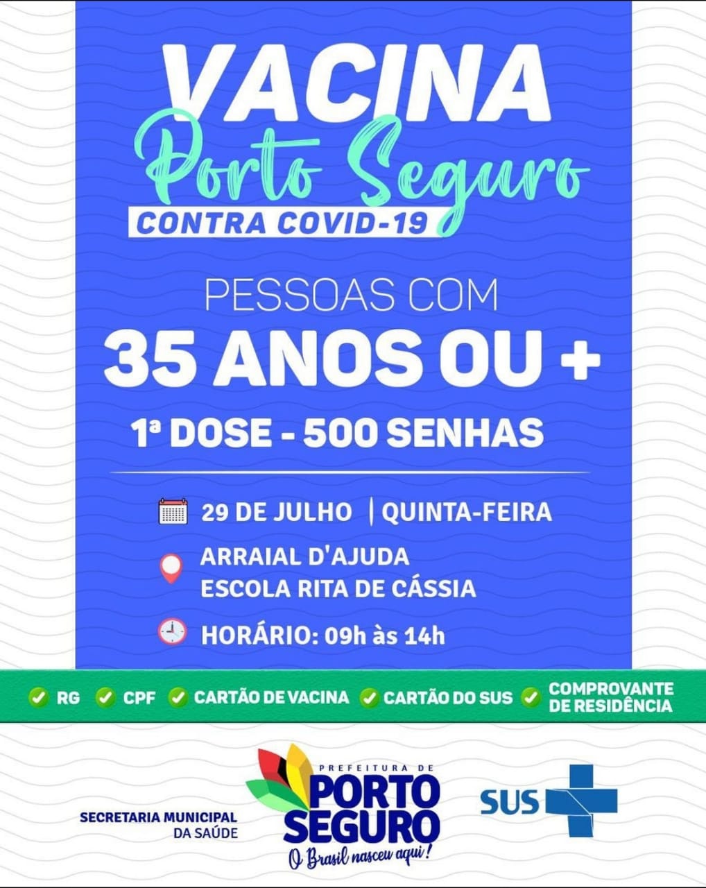 Vacina Porto Seguro contra Covid-19; cronograma de vacinação de 28 a 29 de julho 8