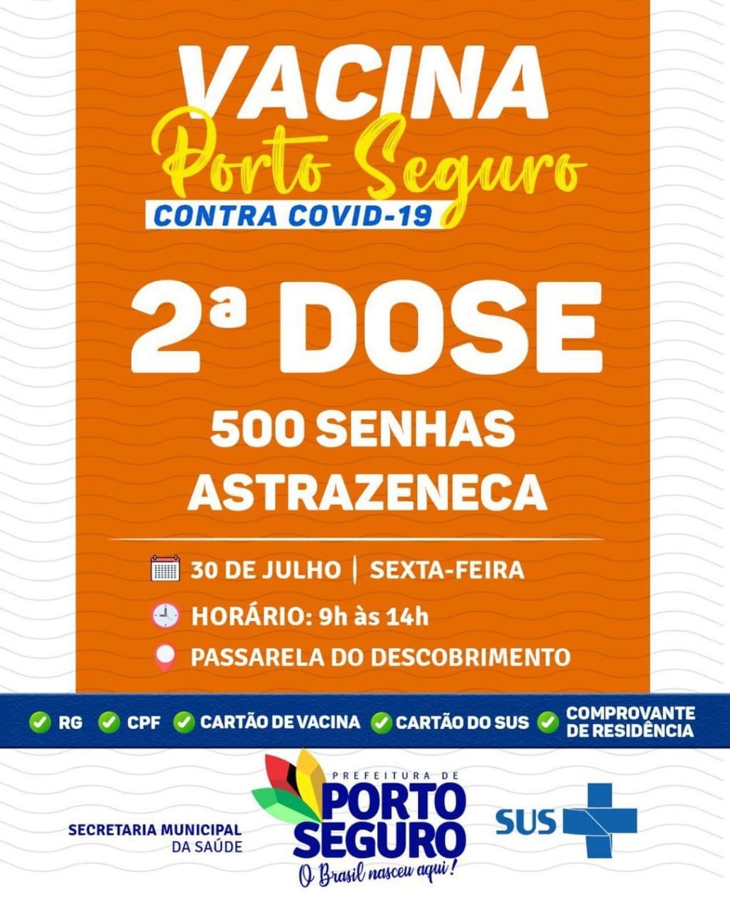 Vacina Porto Seguro contra Covid-19; cronograma de vacinação de 30 a 31 de julho 5