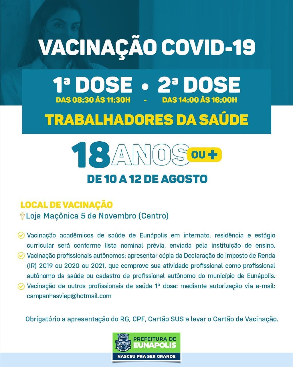 Eunápolis: Cronograma de vacinação contra à Covid-19: ( 12 de Agosto/2021) 8