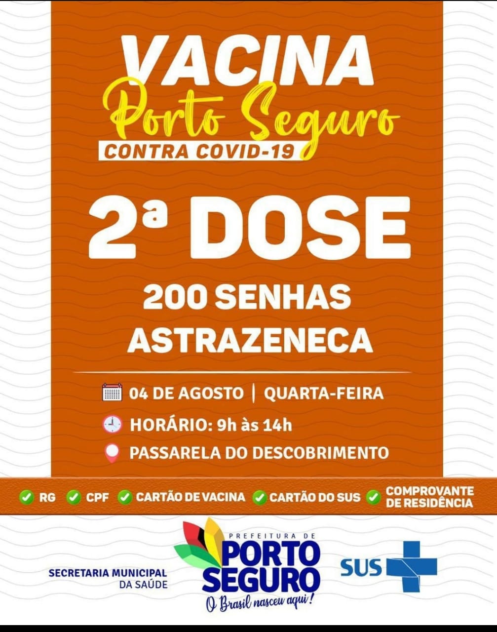 Vacina Porto Seguro contra Covid-19; cronograma de vacinação de 02 a 04 de Agosto 11