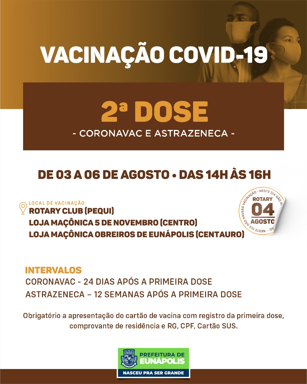 Eunápolis: Cronograma de vacinação contra à Covid-19: 03 a 06 de Agosto/2021 9