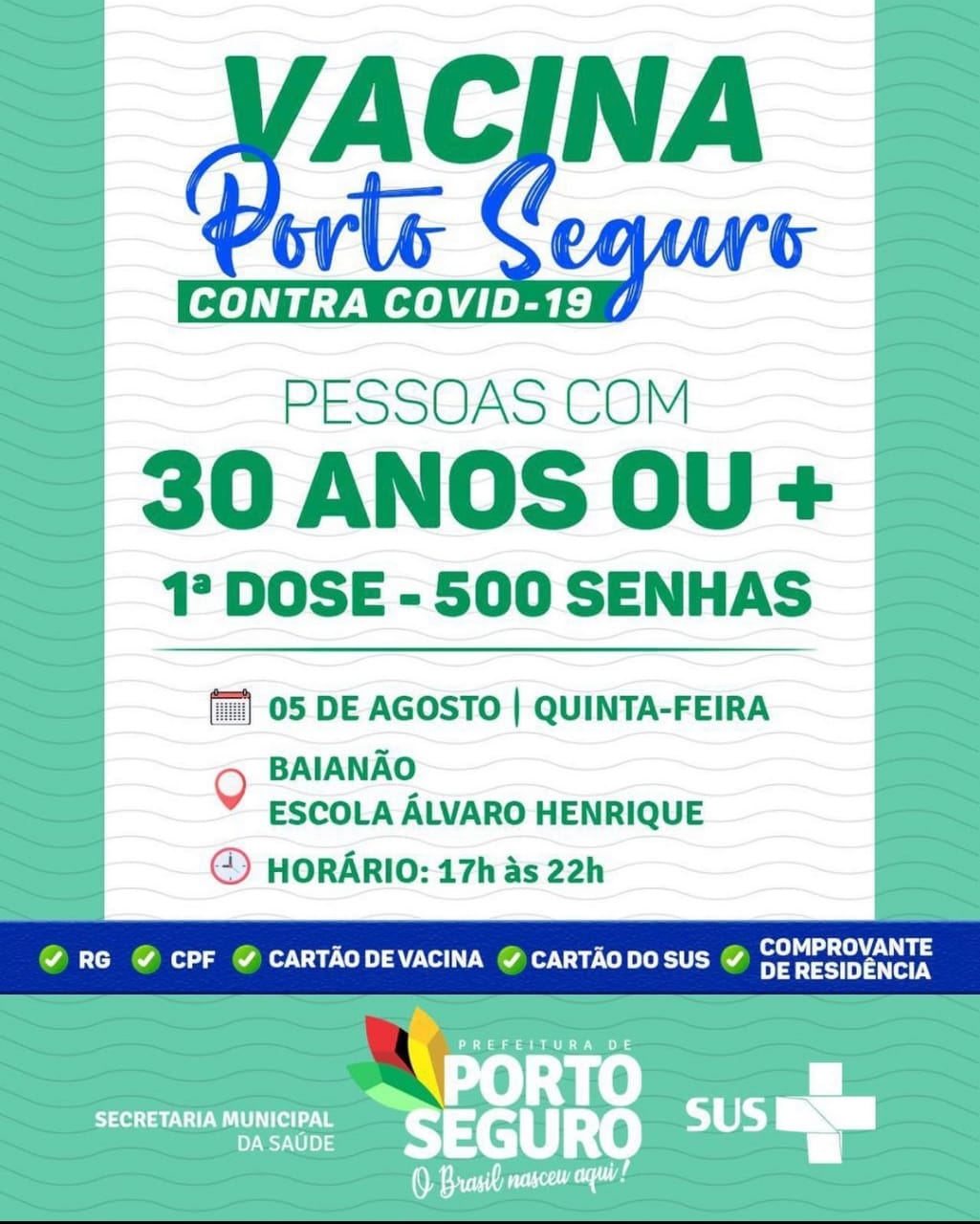 Porto Seguro: Cronograma de Vacinação contra a Covid-19 (de 05 a 06 de agosto) 5