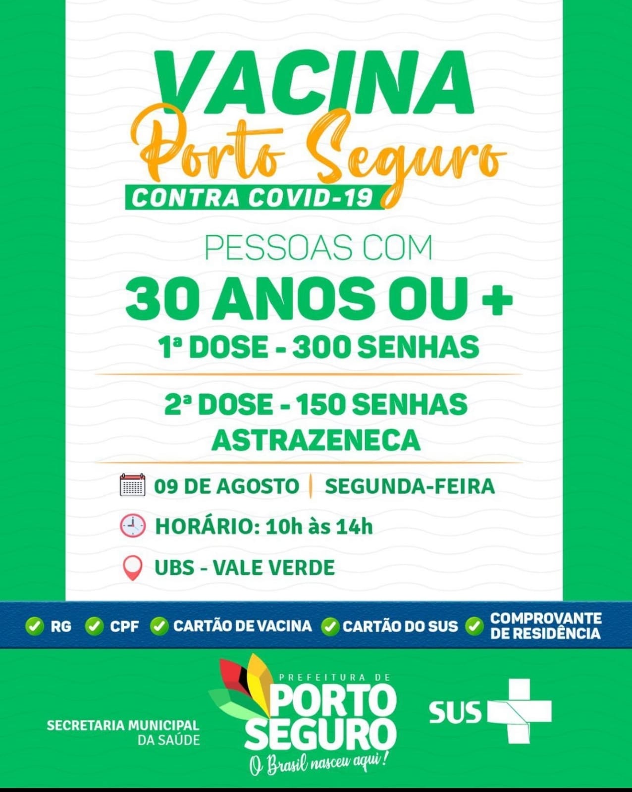 Porto Seguro: Cronograma de Vacinação contra a Covid-19 (de 09 a 10 de agosto) 7