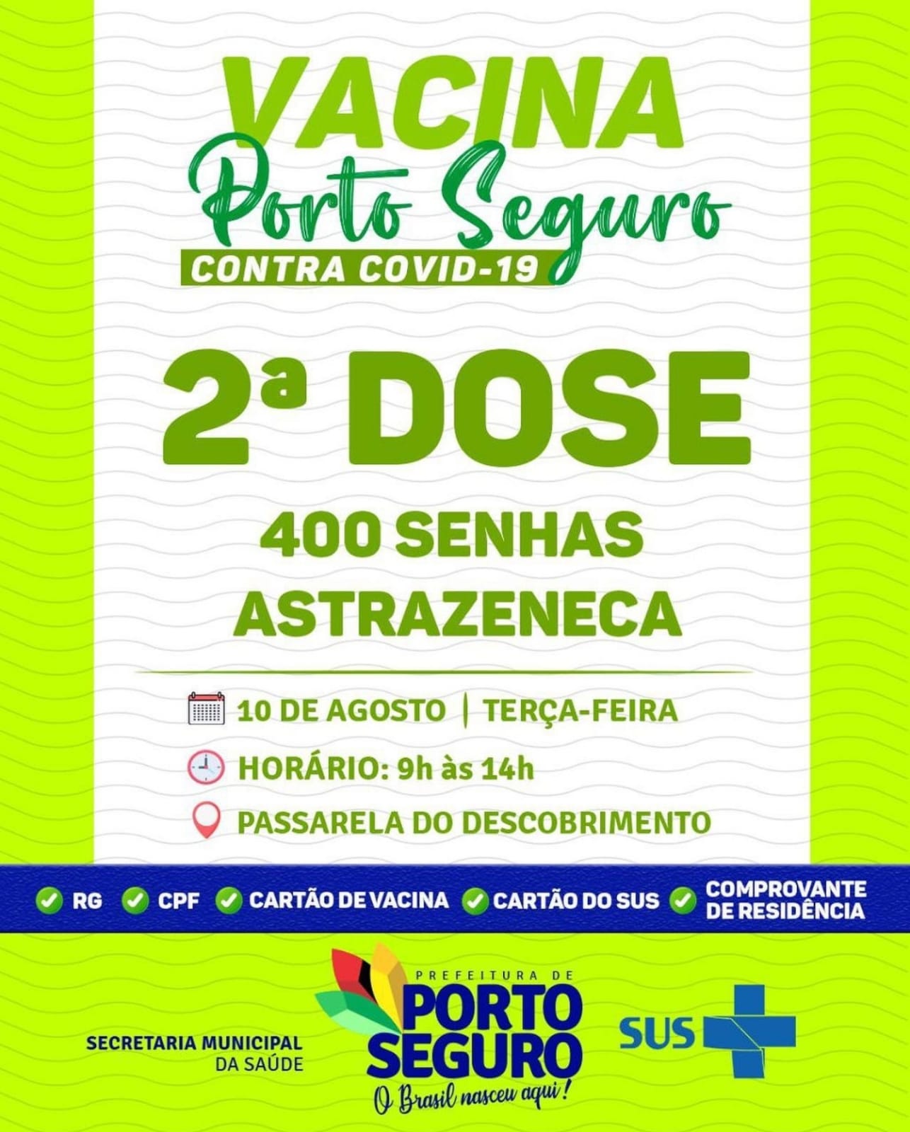 Porto Seguro: Cronograma de Vacinação contra a Covid-19 (de 09 a 10 de agosto) 8