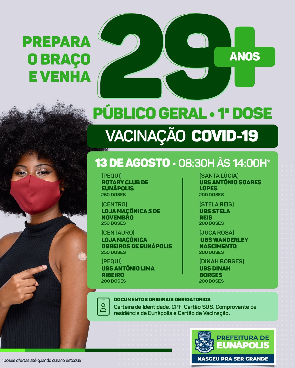 Eunápolis: Vacina Covid-19 (1ª Dose para o Público a Partir de 29 Anos Nesta Sexta Feira 13/08/2021 ) 2