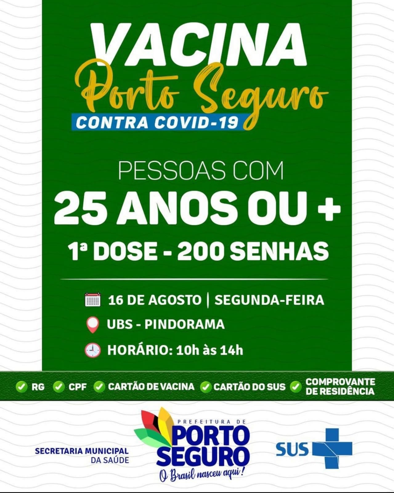 Porto Seguro: Cronograma de Vacinação contra a Covid-19 (de 16 de agosto) 7