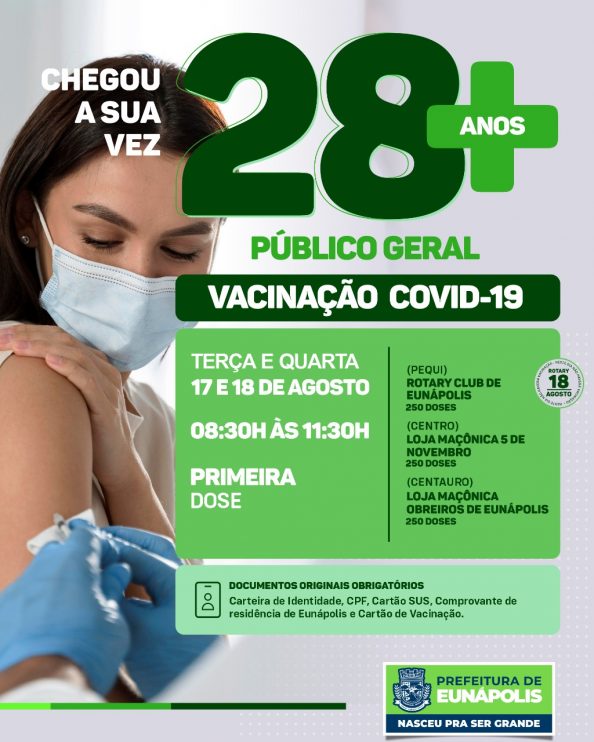 Eunápolis: Cronograma de Vacinação contra a Covid-19 (28 anos ou +) 10