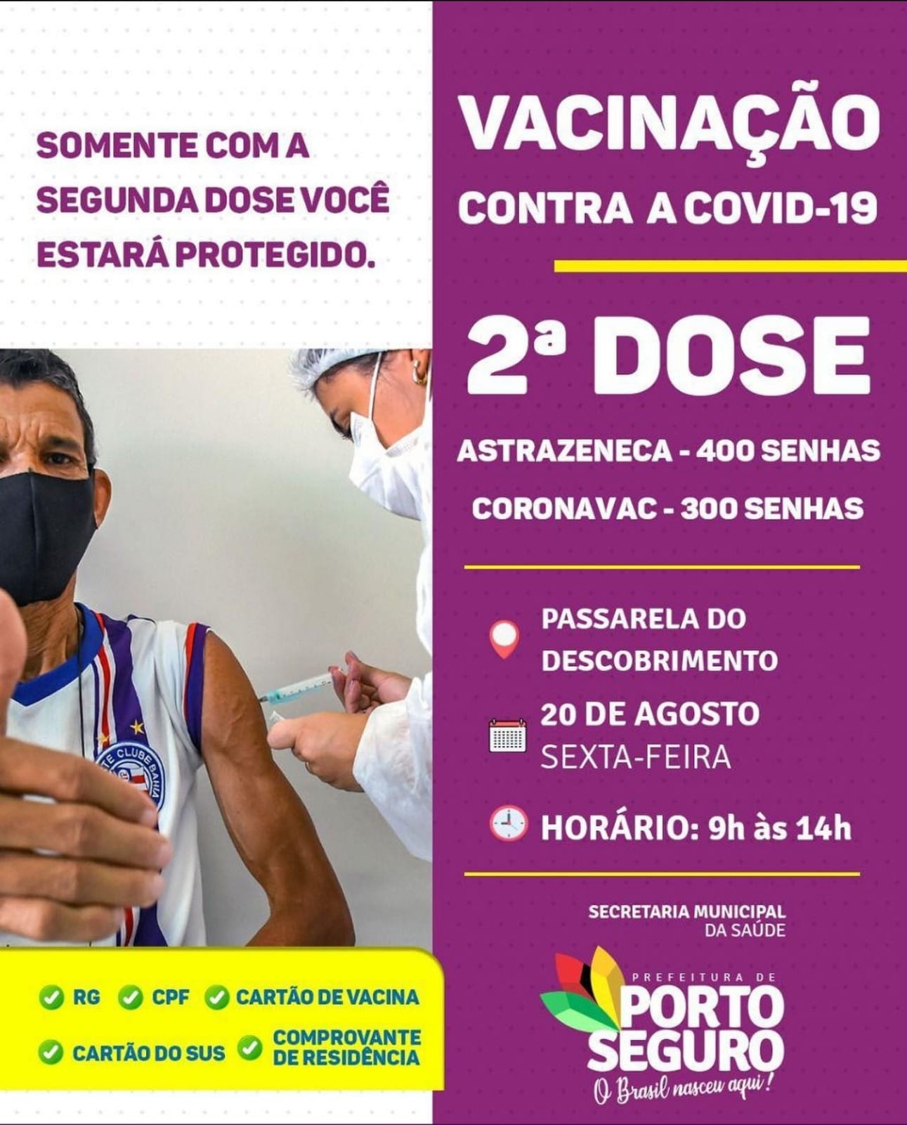 Porto Seguro: Cronograma de Vacinação contra a Covid-19 (20 de agosto) 7