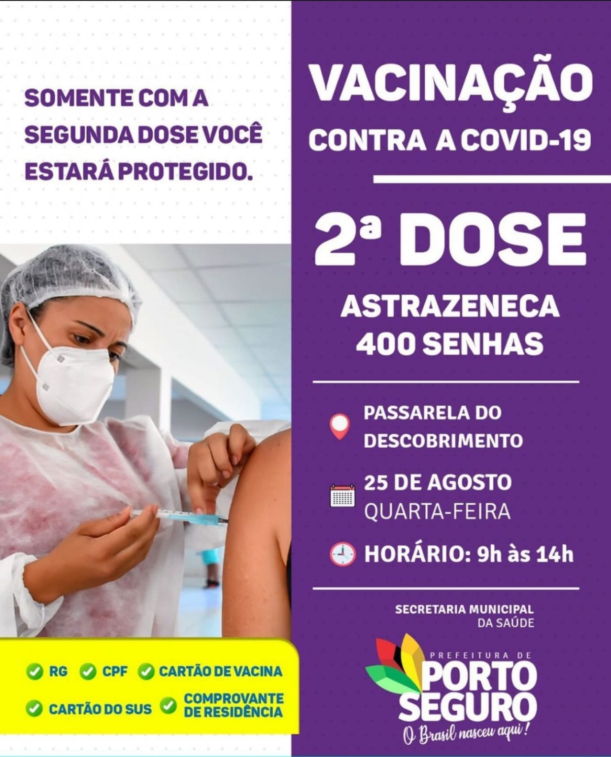 Porto Seguro: Cronograma de Vacinação contra a Covid-19 (dia 25 de agosto) 13