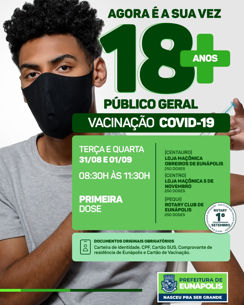 Eunápolis: Cronograma de Vacinação contra a Covid-19 (18 anos ou + - 1ª DOSE PARA ADOLESCENTES COM COMORBIDADES - 12 À 17 ANOS) 5