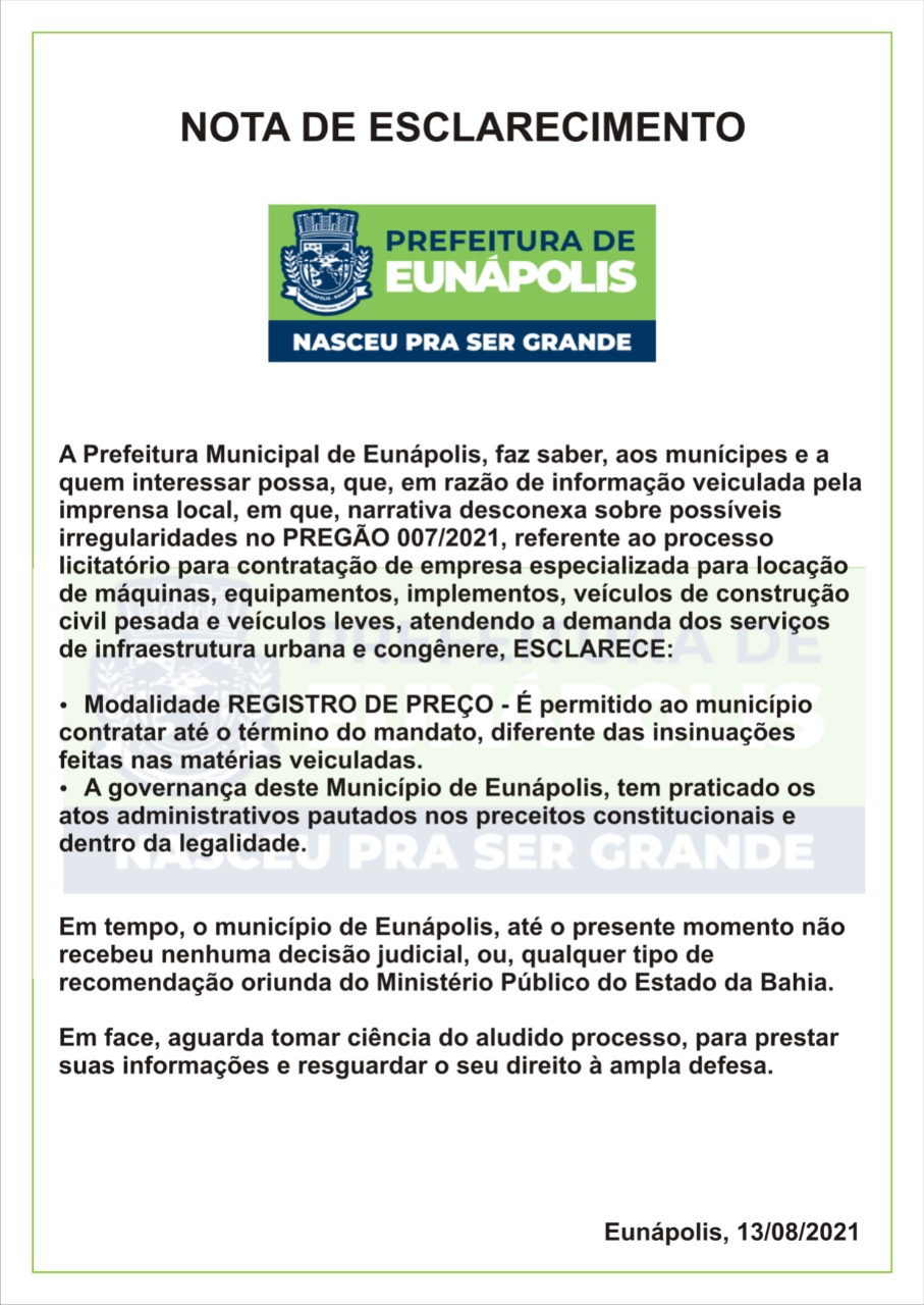 Prefeitura de Eunápolis repudia notícias falsas sobre irregularidade em processo licitatório 5