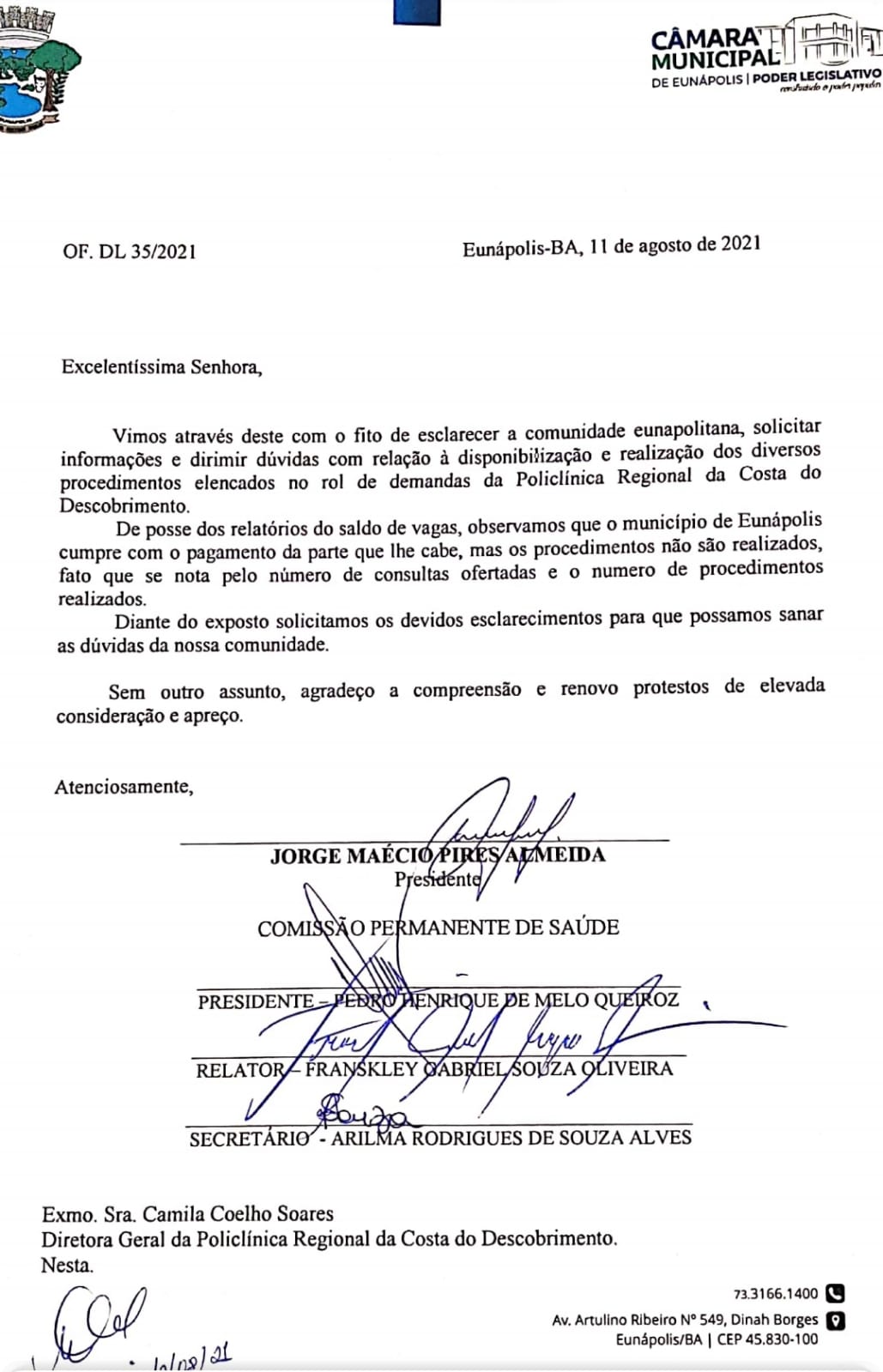 Falha no atendimento da Policlínica Regional é alvo de debates na Câmara de Vereadores de Eunápolis 6