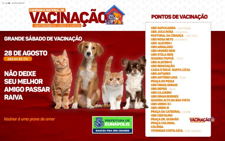 Dia de intensificação da Campanha de Vacinação Antirrábica acontece neste sábado 4