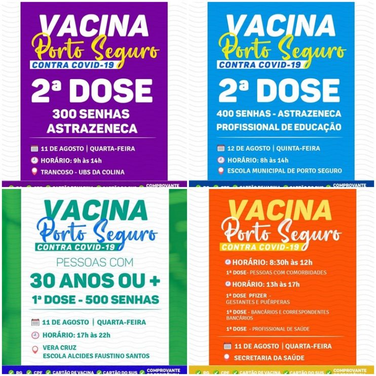 Porto Seguro: Cronograma de Vacinação contra a Covid-19 (de 11 a 12 de agosto) 6