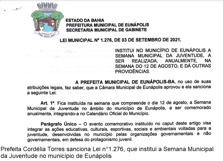 Prefeita sanciona lei que institui Semana Municipal da Juventude em Eunápolis 23