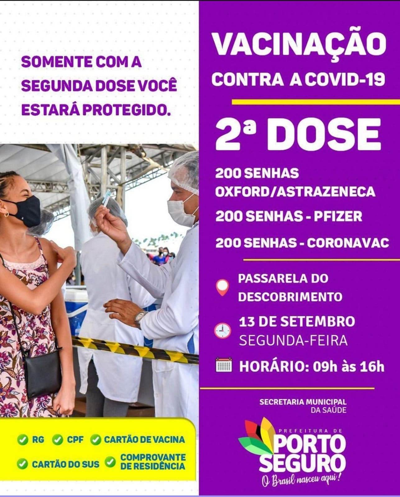 Porto Seguro: Cronograma de Vacinação contra a Covid-19 (13 de SETEMBRO) 7