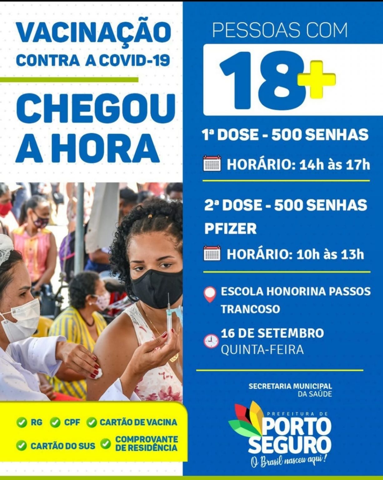 Cronograma de Vacinação contra Covid-19 em Porto Seguro (dia 16 de setembro) 7