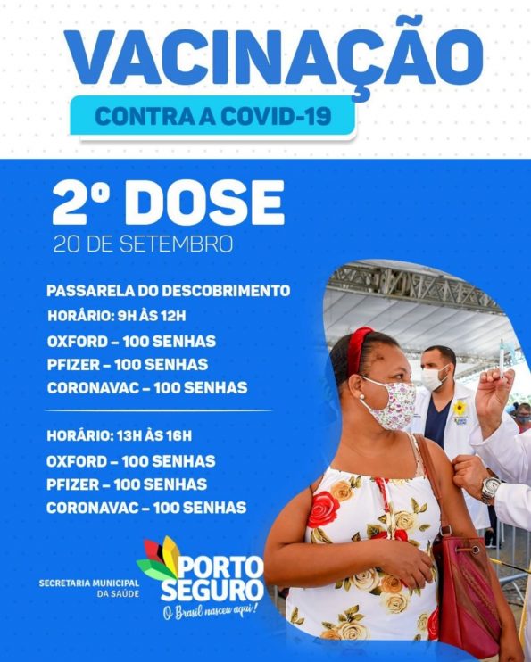 Porto Seguro: Cronograma de Vacinação contra a Covid-19; de 20 a 22 de setembro 9