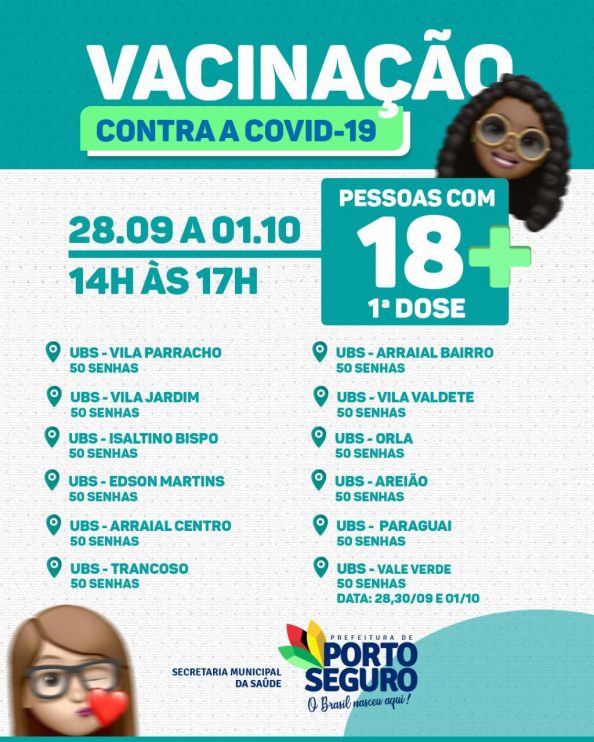 Porto Seguro: Cronograma de Vacinação contra a Covid-19; de 27/09 a 01/10 9