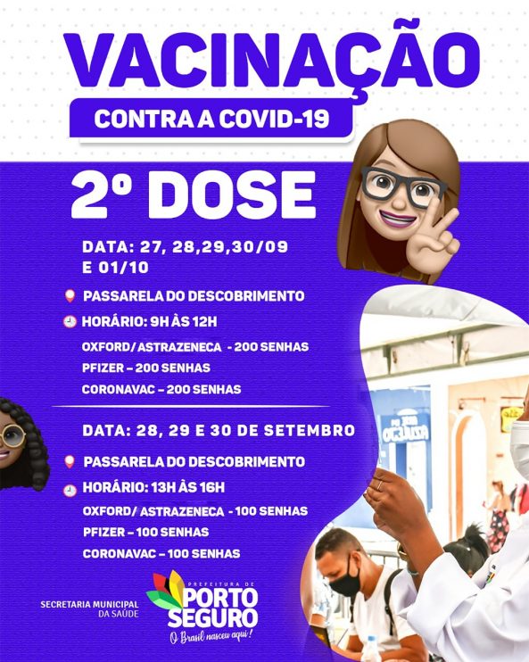 Porto Seguro: Cronograma de Vacinação contra a Covid-19; de 27/09 a 01/10 7