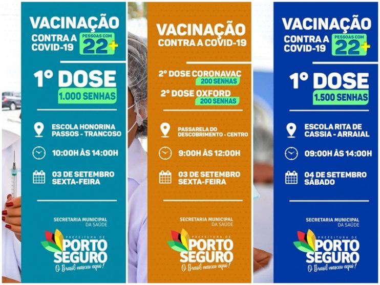Porto Seguro: Cronograma de Vacinação contra a Covid-19; 03 e 04 de Setembro 10