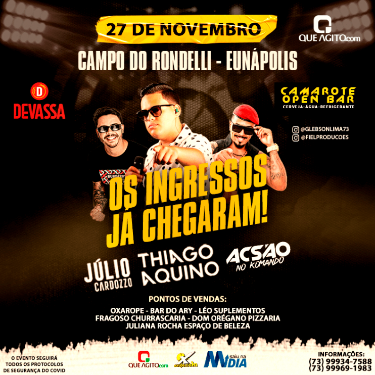 Ingressos para o show de Thiago Aquino em Eunápolis já estão disponíveis nos pontos de vendas 11