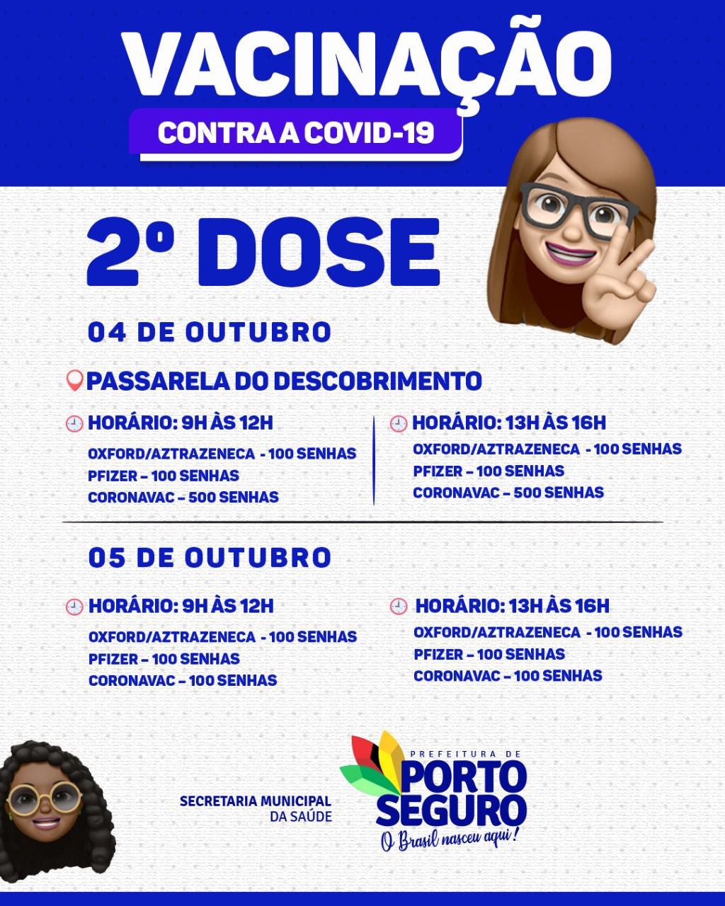 Porto Seguro: Cronograma de Vacinação contra a Covid-19; de 04/10 a 05/10 6