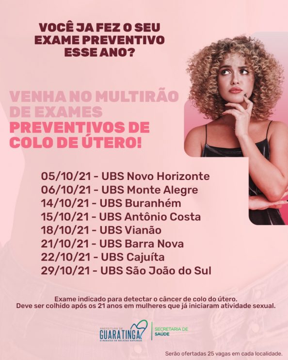 Guaratinga realiza mutirões de exames preventivos de câncer de colo de útero durante o mês de outubro 6