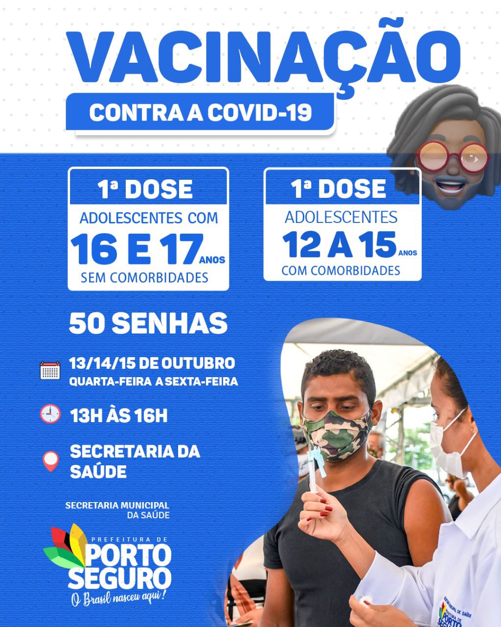 Porto Seguro: Cronograma de Vacinação contra a Covid-19; de 13 a 15/10 5