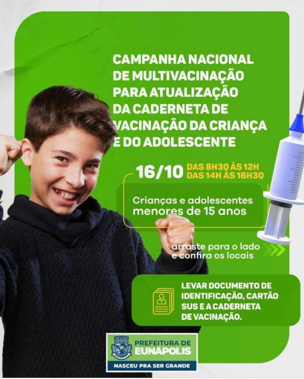 Dia de intensificação da Campanha de Multivacinação para Crianças e Adolescentes acontece neste sábado 12