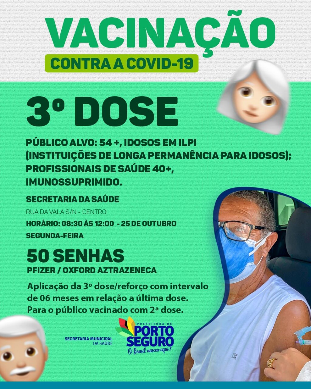 Porto Seguro: Cronograma de Vacinação contra a Covid-19; de hoje 25/10 7