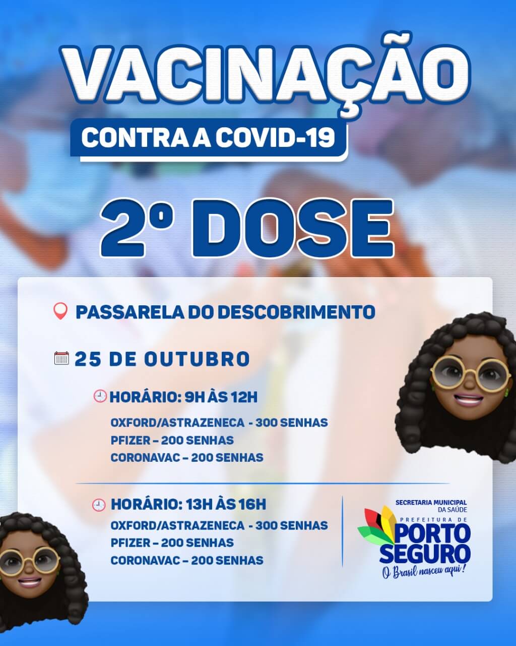 Porto Seguro: Cronograma de Vacinação contra a Covid-19; de hoje 25/10 23