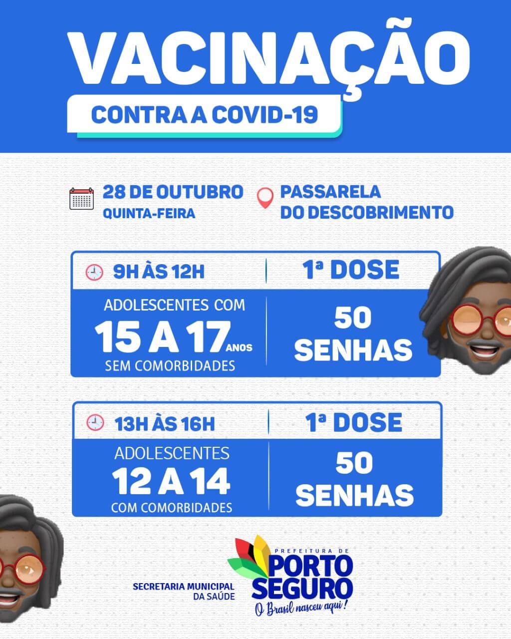 Porto Seguro: Cronograma de Vacinação contra a Covid-19; de 27 e 29 de outubro 7