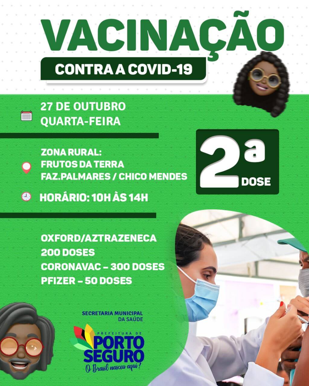 Porto Seguro: Cronograma de Vacinação contra a Covid-19; de 27 e 29 de outubro 6