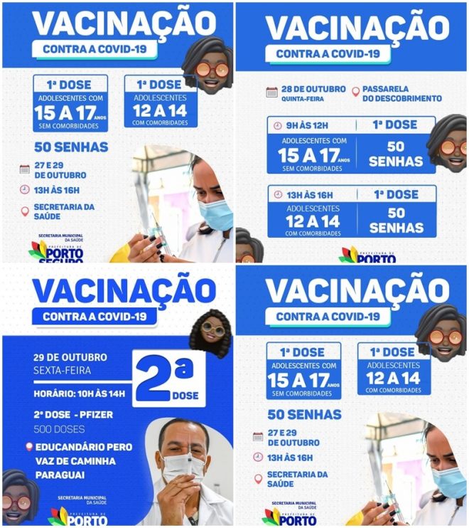 Porto Seguro: Cronograma de Vacinação contra a Covid-19; de 27 e 29 de outubro 11