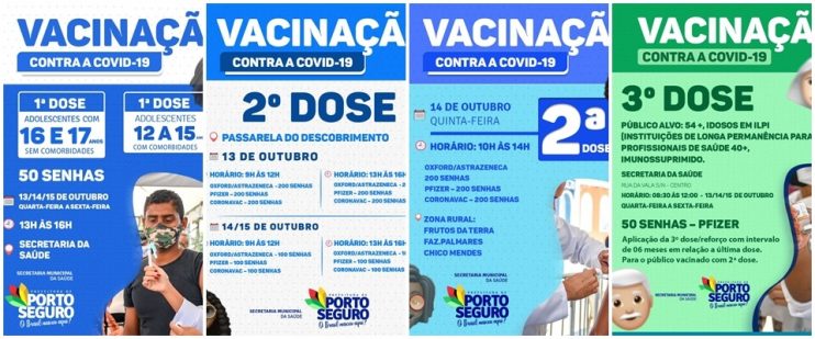 Porto Seguro: Cronograma de Vacinação contra a Covid-19; de 13 a 15/10 4