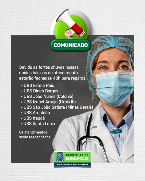 Oito Unidades Básicas de Saúde têm funcionamento suspenso nesta segunda e terça-feira 6