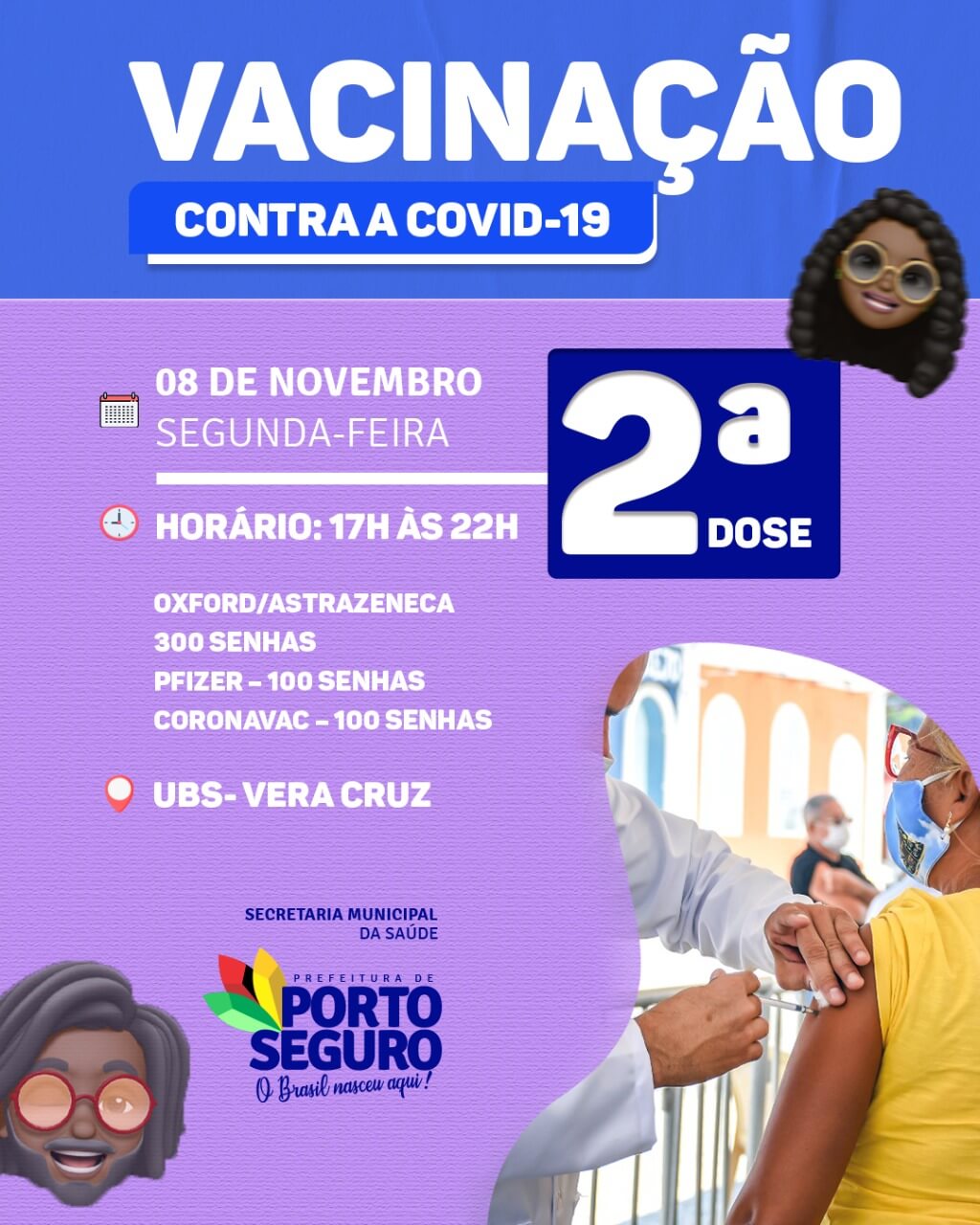 Porto Seguro: Cronograma de Vacinação contra a Covid-19; de 08 e 10 de novembro 8