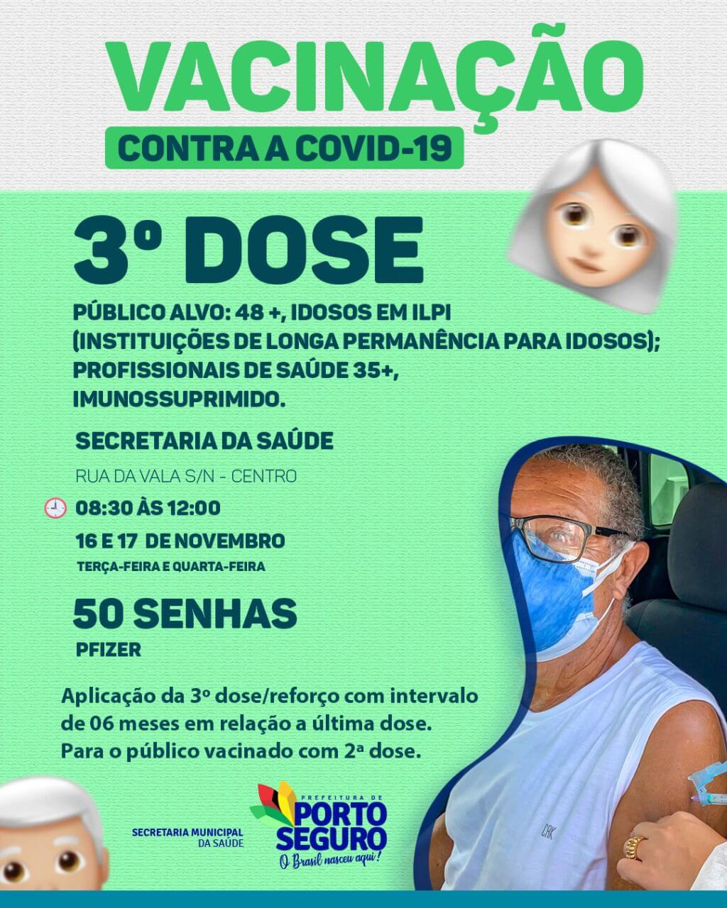 Porto Seguro: Cronograma de Vacinação contra a Covid-19; de 16 e 17 de novembro 28