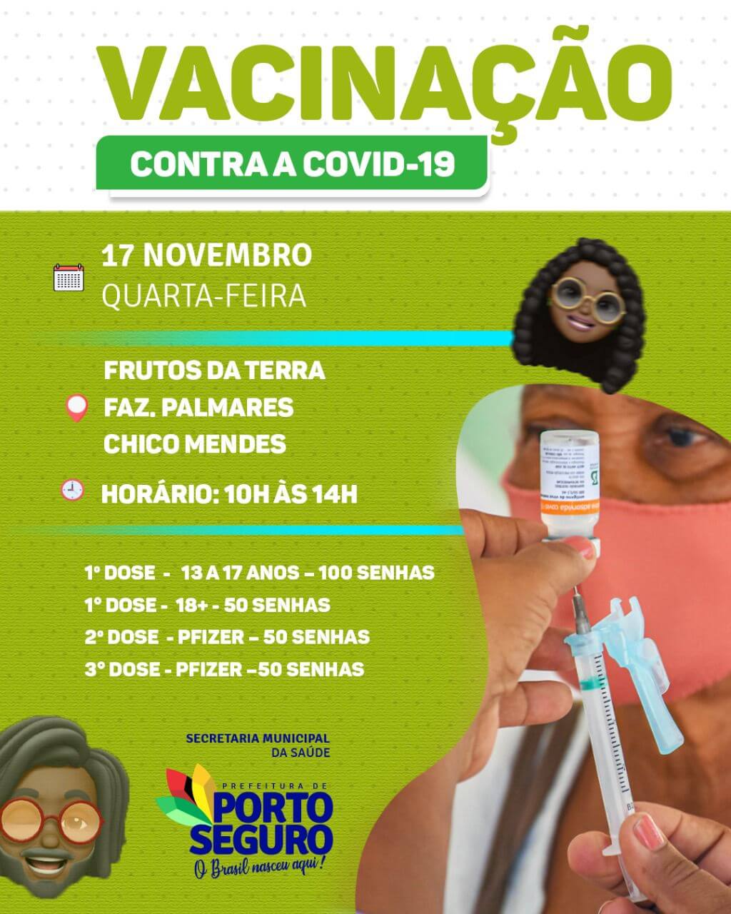 Porto Seguro: Cronograma de Vacinação contra a Covid-19; de 16 e 17 de novembro 8