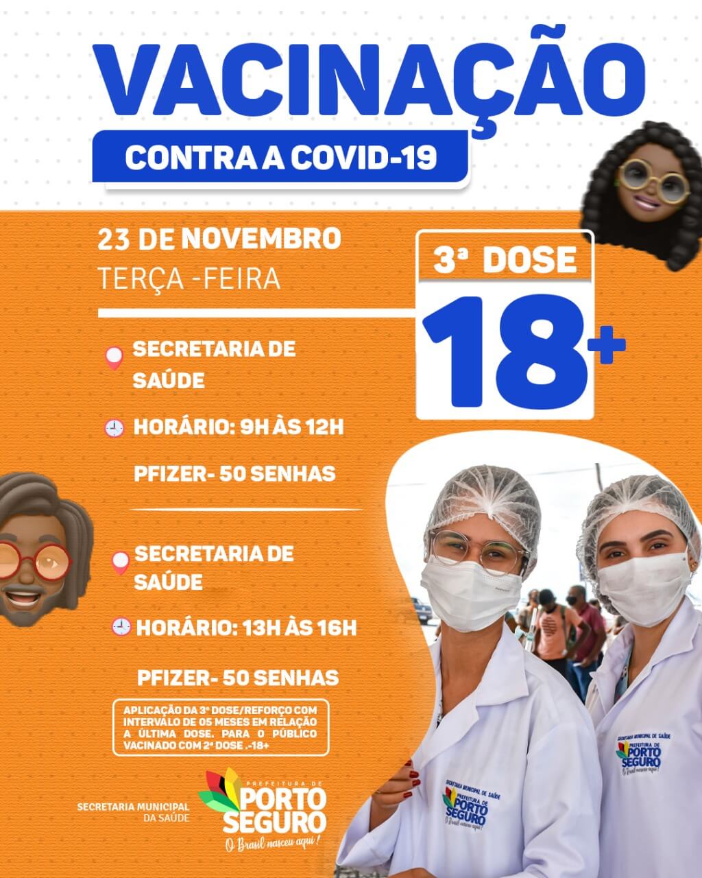 Porto Seguro: Cronograma de Vacinação contra a Covid-19; de 23 de novembro 24