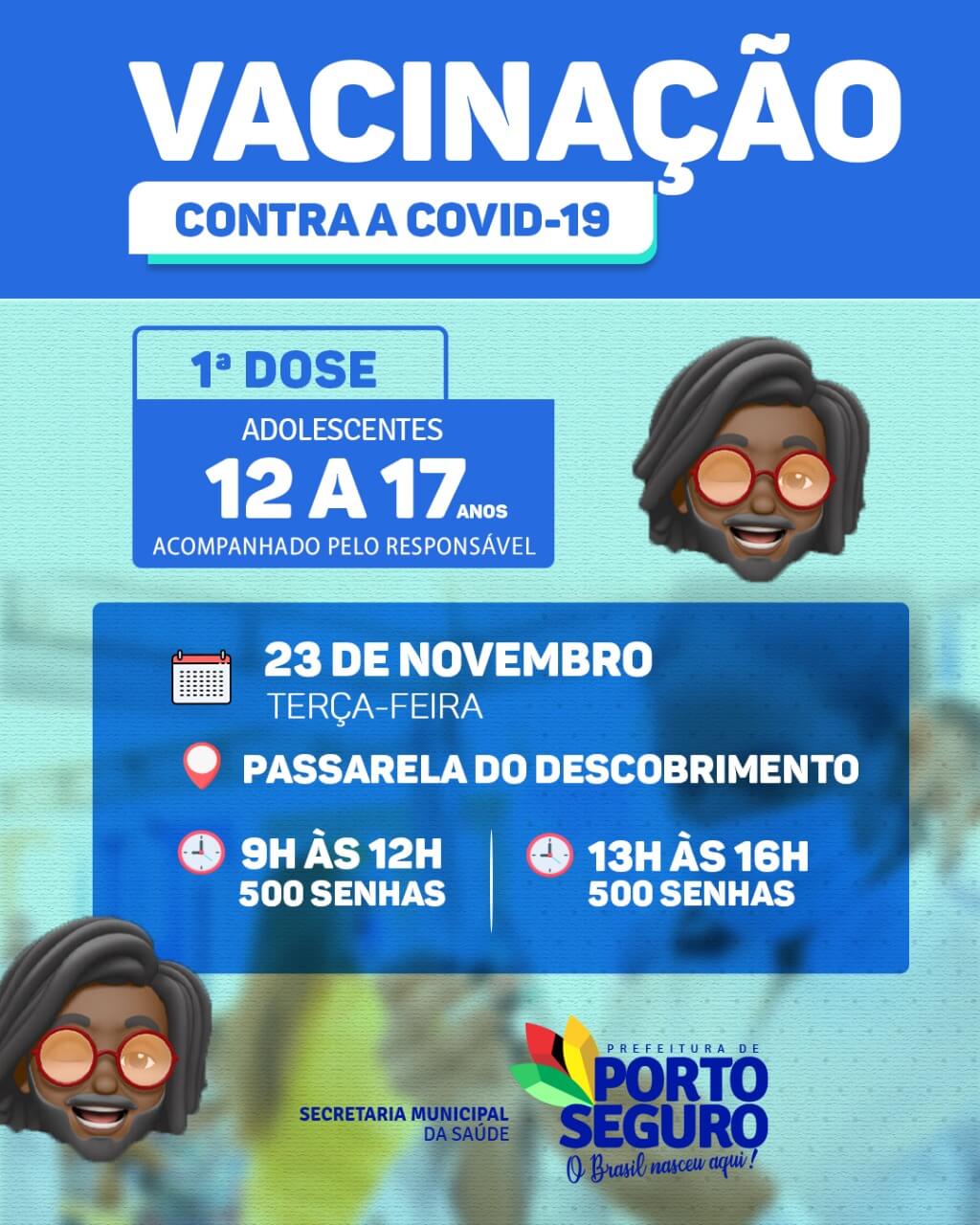 Porto Seguro: Cronograma de Vacinação contra a Covid-19; de 23 de novembro 22