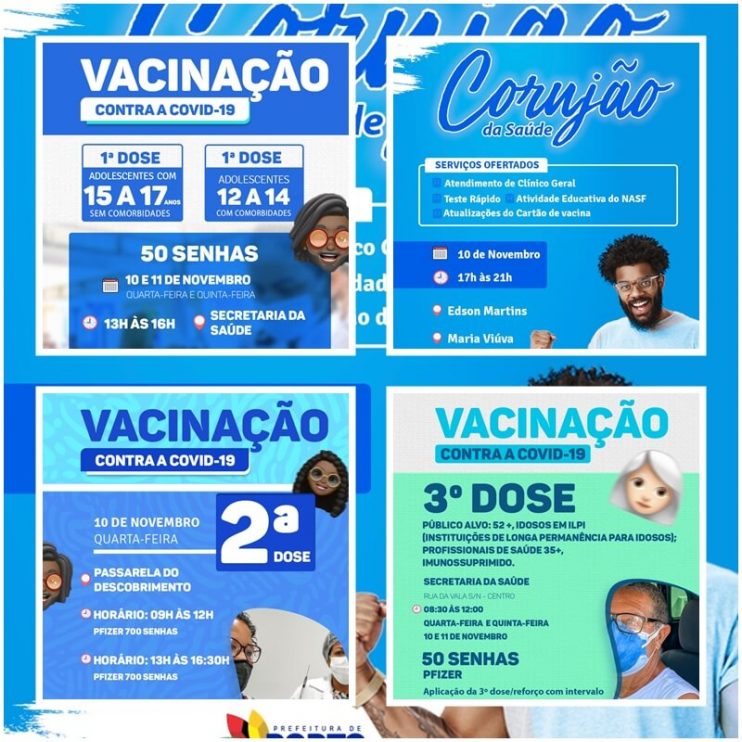 Porto Seguro: Cronograma de Vacinação contra a Covid-19; de 10 e 11 de novembro 11