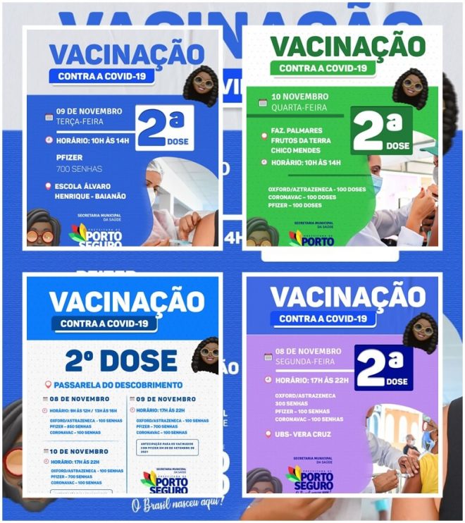 Porto Seguro: Cronograma de Vacinação contra a Covid-19; de 08 e 10 de novembro 12