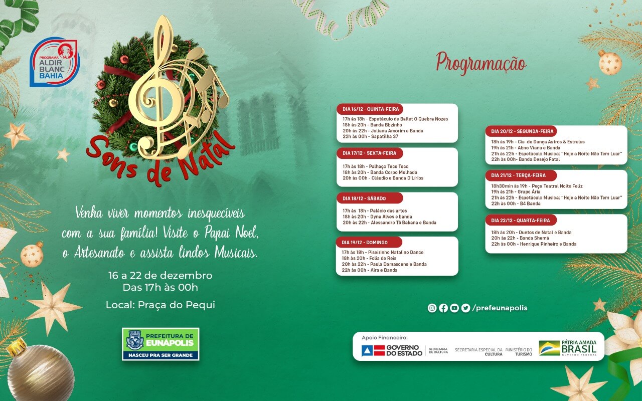 “Sons de Natal”: Prefeitura de Eunápolis realiza abertura do evento natalino nesta quinta-feira na Praça do Pequi 185