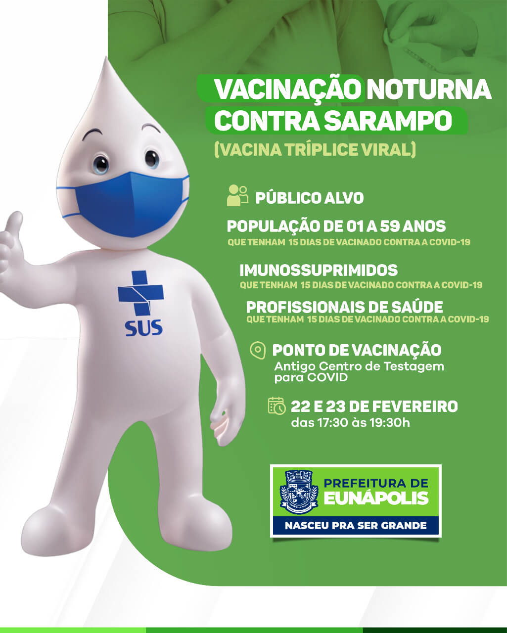 Prefeitura de Eunápolis realiza campanha de vacinação contra o sarampo nesta semana 19