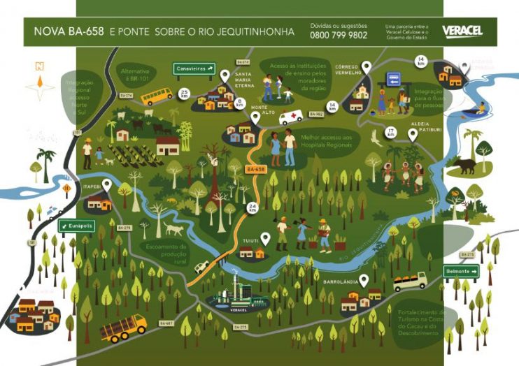 Veracel divulga mapa da BA-658 ilustrando os benefícios da nova estrada para a comunidade 5